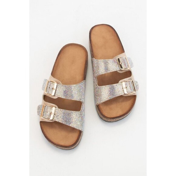 BERK-06 BEDAZZLED JEWELED BIRKENSTOCK SLIDE Champagne Size 6 - Picture 2 of 2